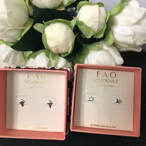 2-Pair FAO Schwarz Sterling Silver Post Earrings – Gift Boxed • New • Small Stud - Picture 2 of 9